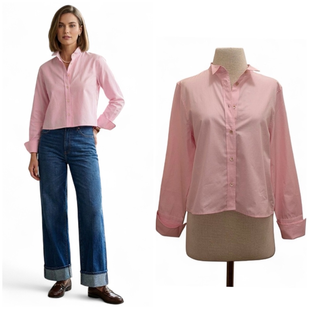 Thomas Mason X J.Crew $248 NWT Pink Cropped Tuxedo Shirt SZ 10 M Preppy Classic